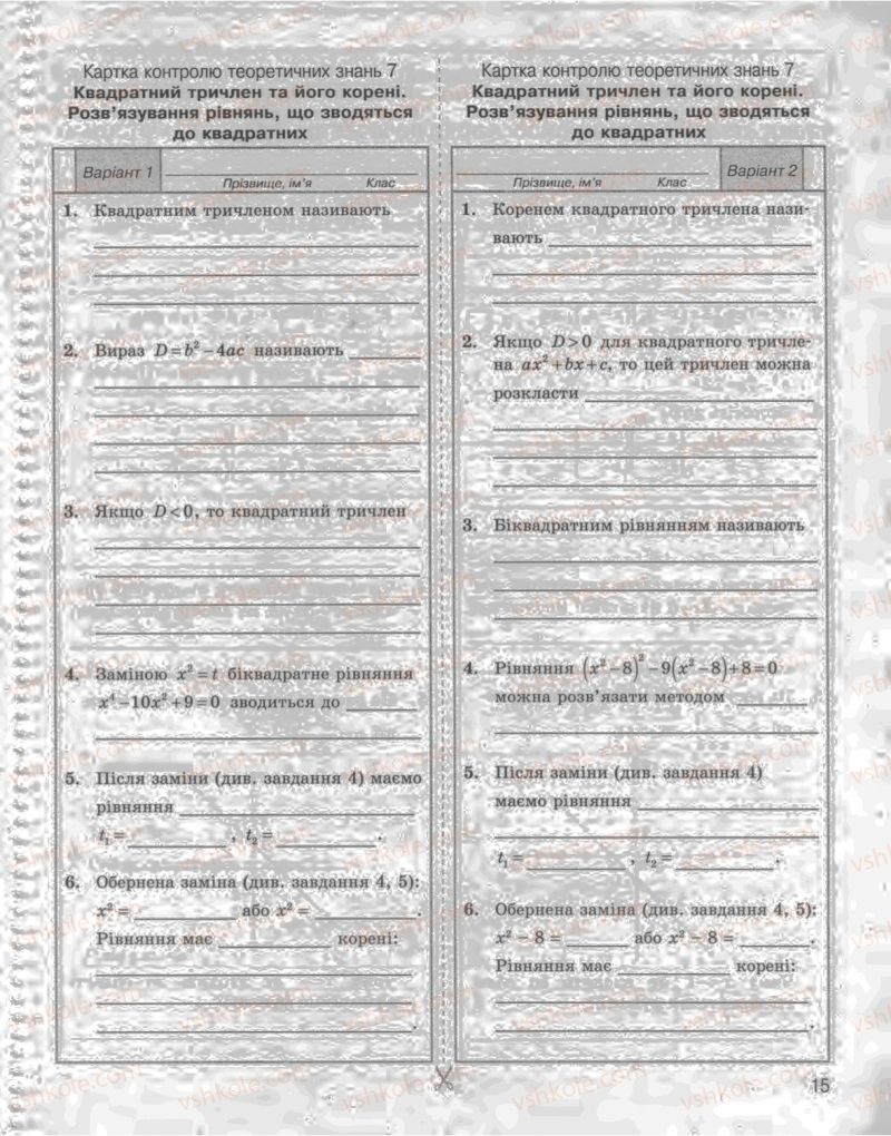 Страница 15 | Підручник Алгебра 8 клас Л.Г. Стадник, О.М. Роганін 2009 Комплексний зошит для контролю знань