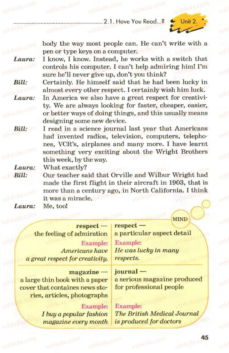 Страница 45 | Підручник Англiйська мова 8 клас Л.В. Калініна, І.В. Самойлюкевич 2008