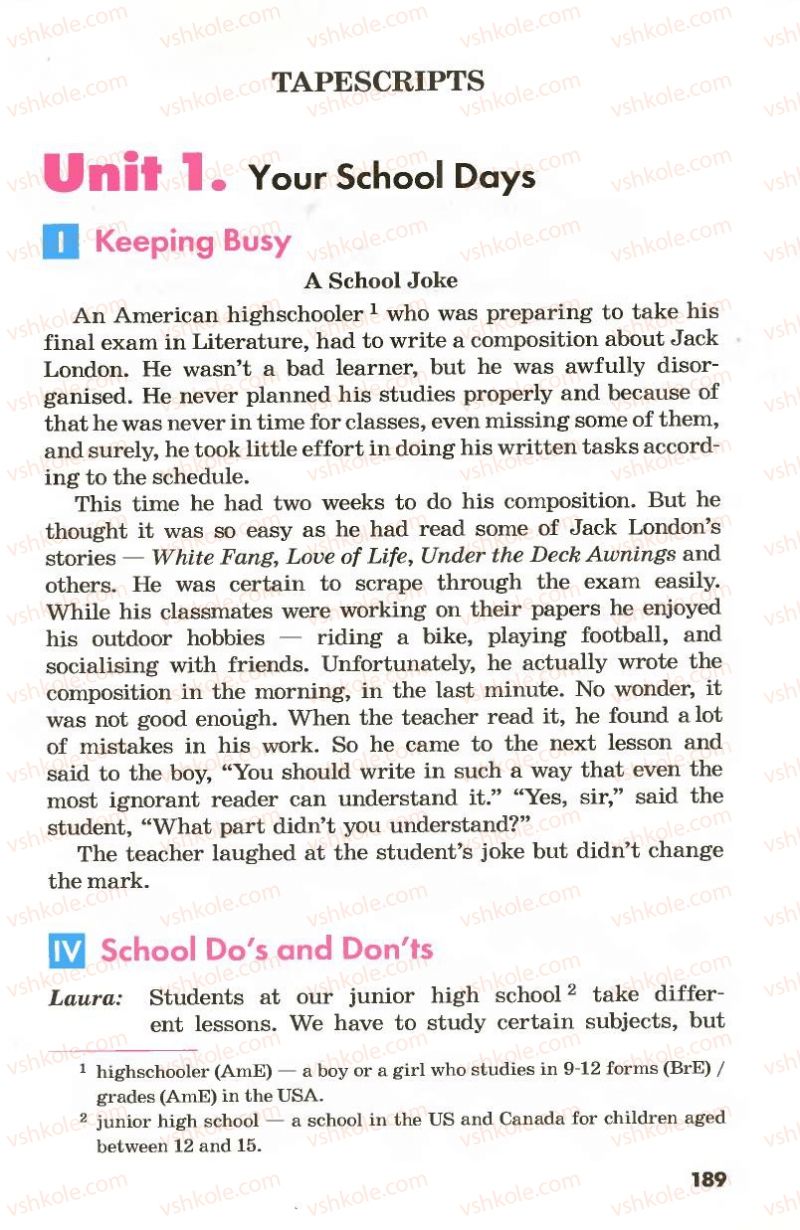 Страница 189 | Підручник Англiйська мова 8 клас Л.В. Калініна, І.В. Самойлюкевич 2008