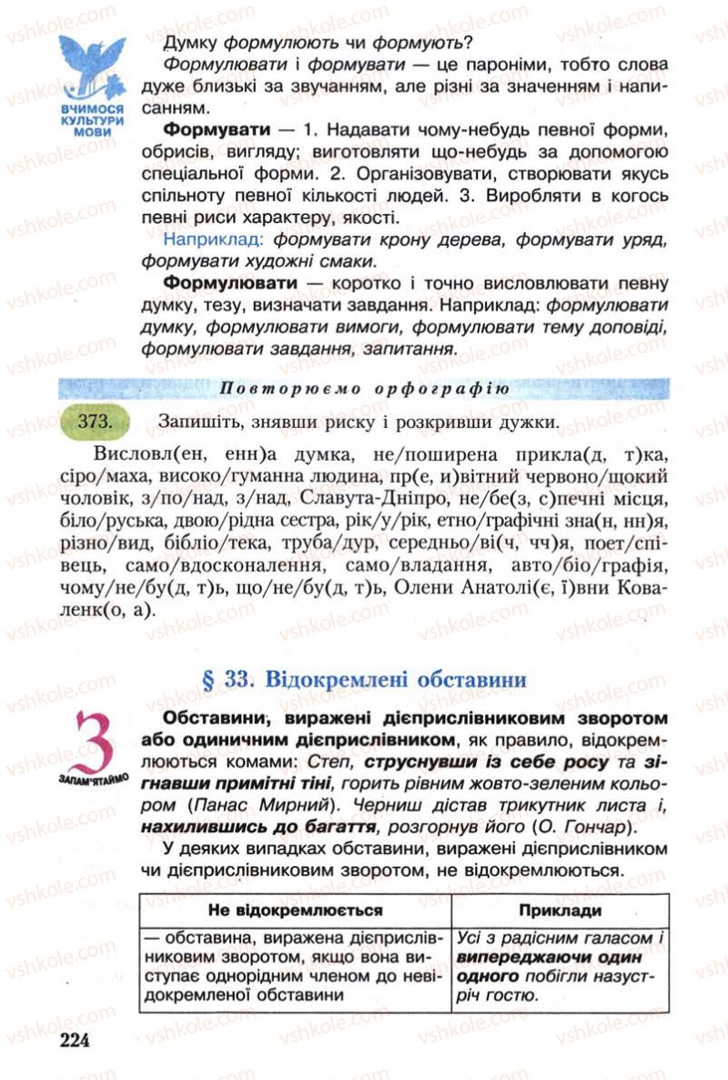 Страница 224 | Підручник Українська мова 8 клас С.Я. Єрмоленко, В.Т. Сичова 2008