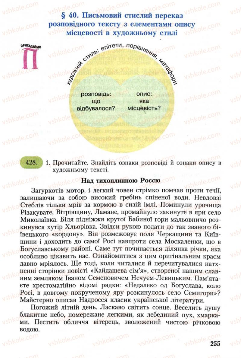 Страница 255 | Підручник Українська мова 8 клас С.Я. Єрмоленко, В.Т. Сичова 2008