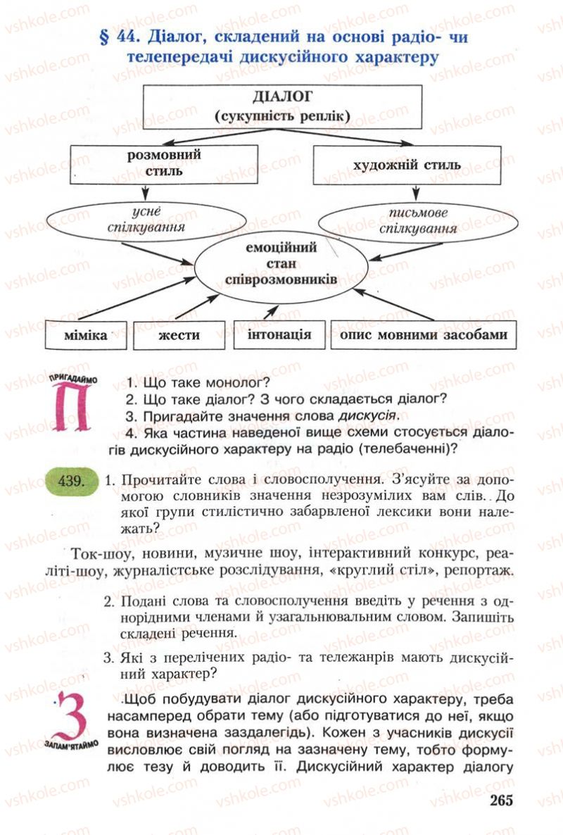 Страница 265 | Підручник Українська мова 8 клас С.Я. Єрмоленко, В.Т. Сичова 2008