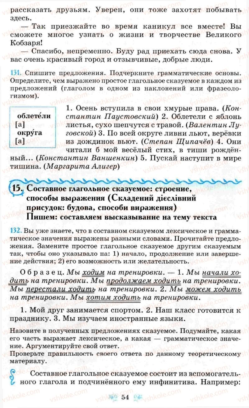 Страница 54 | Підручник Русский язык 8 клас Н.А. Пашковская, Г.А. Михайловская, С.А. Распопова 2008