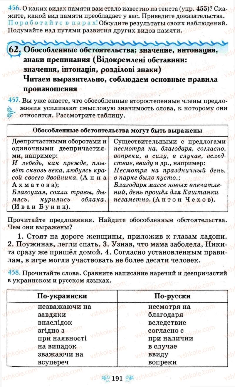 Страница 191 | Підручник Русский язык 8 клас Н.А. Пашковская, Г.А. Михайловская, С.А. Распопова 2008