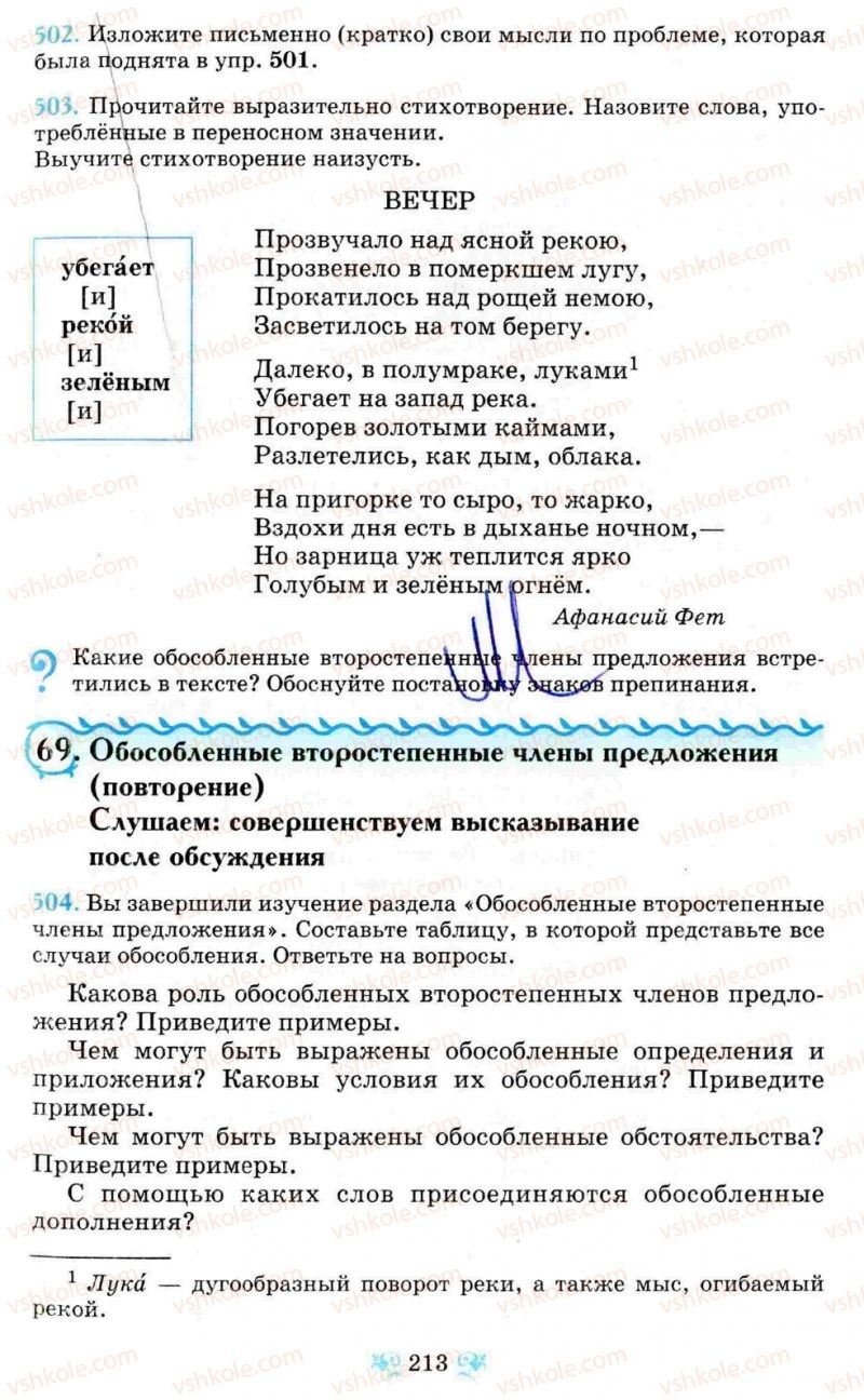 Страница 213 | Підручник Русский язык 8 клас Н.А. Пашковская, Г.А. Михайловская, С.А. Распопова 2008