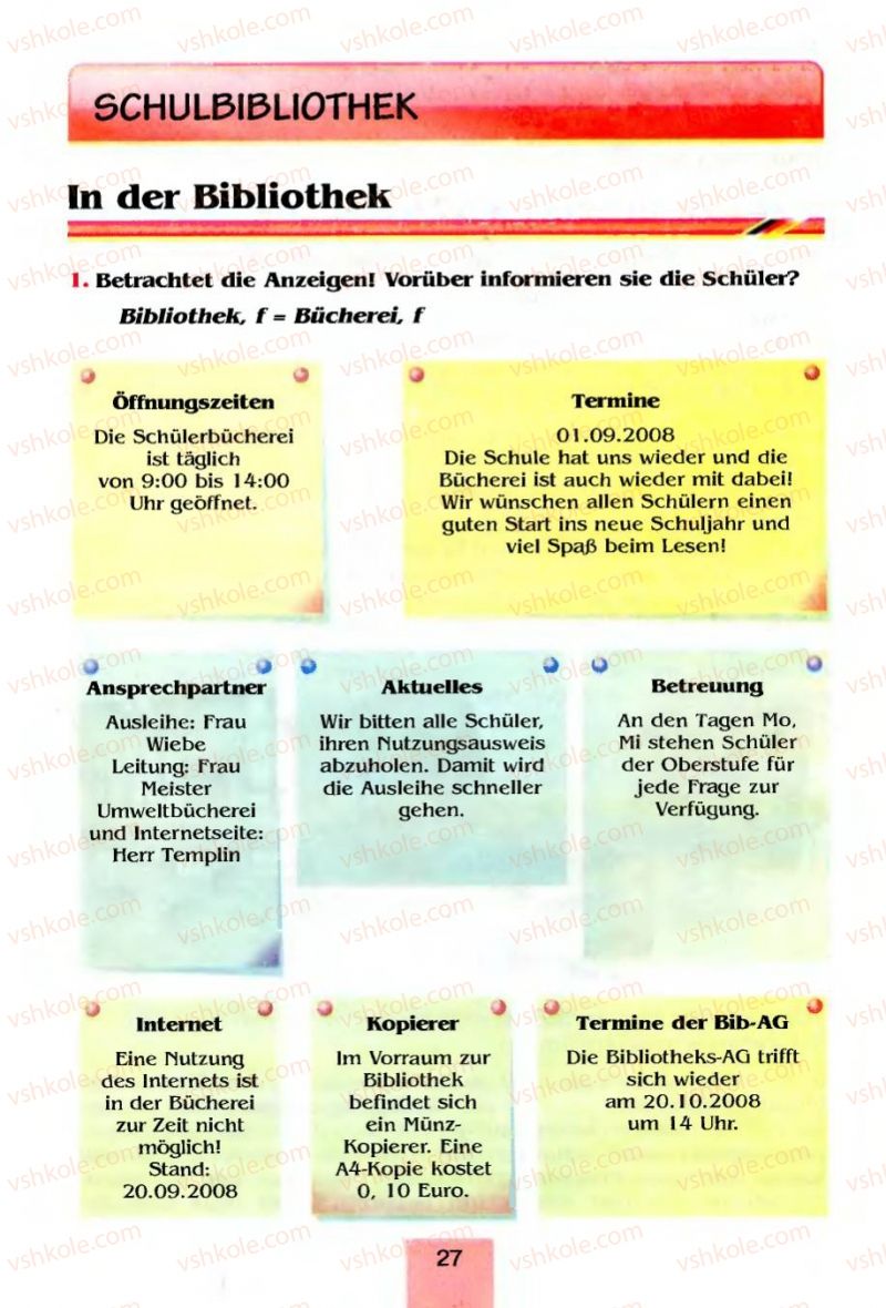 Страница 27 | Підручник Німецька мова 8 клас Л.П. Савченко 2008