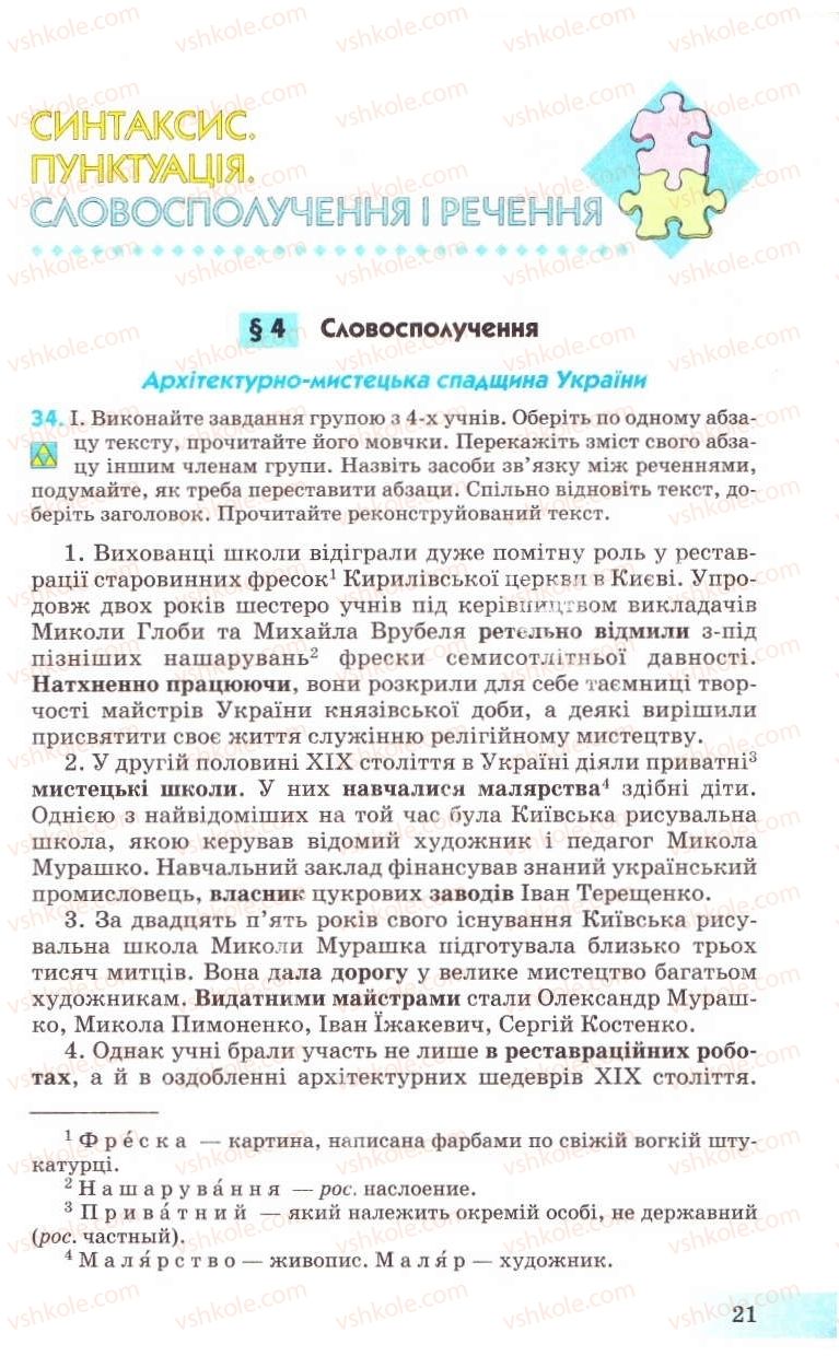 Страница 21 | Підручник Українська мова 8 клас Н.В. Бондаренко, А.В. Ярмолюк 2008