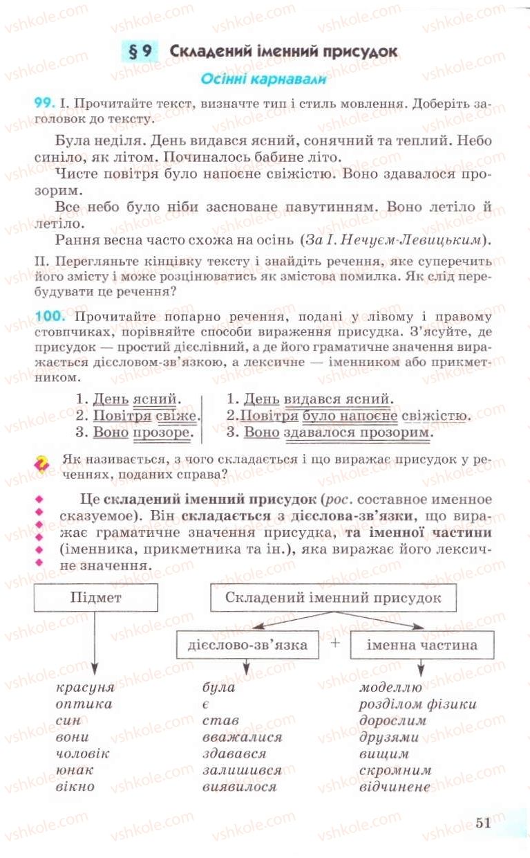 Страница 51 | Підручник Українська мова 8 клас Н.В. Бондаренко, А.В. Ярмолюк 2008