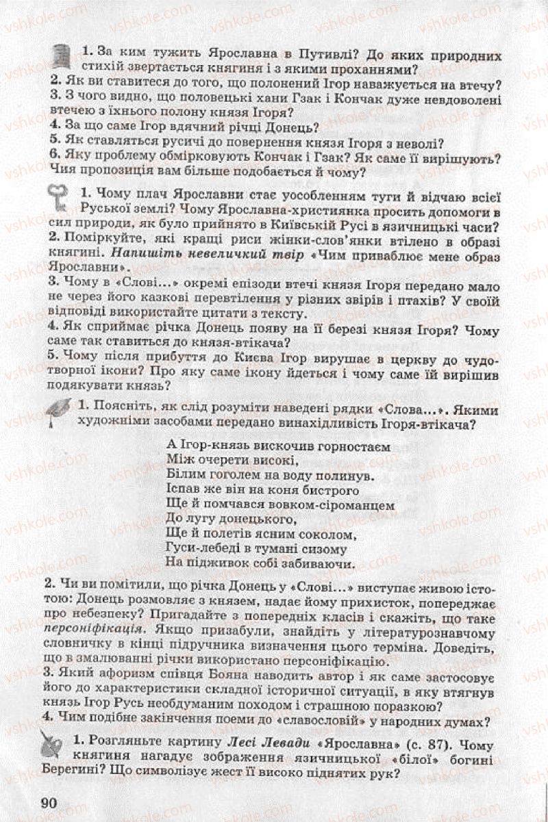 Страница 90 | Підручник Українська література 8 клас О.В. Слоньовська 2008