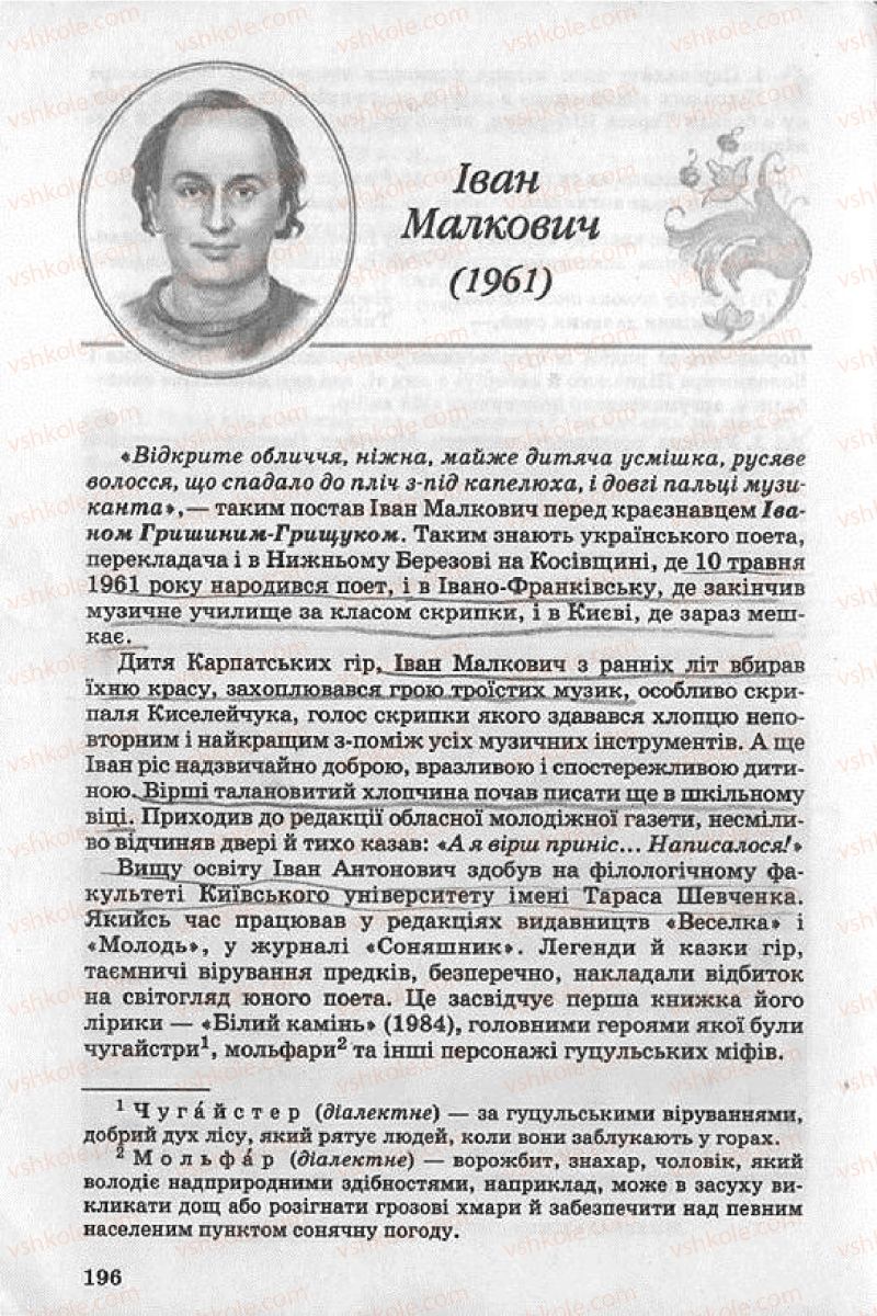 Страница 196 | Підручник Українська література 8 клас О.В. Слоньовська 2008