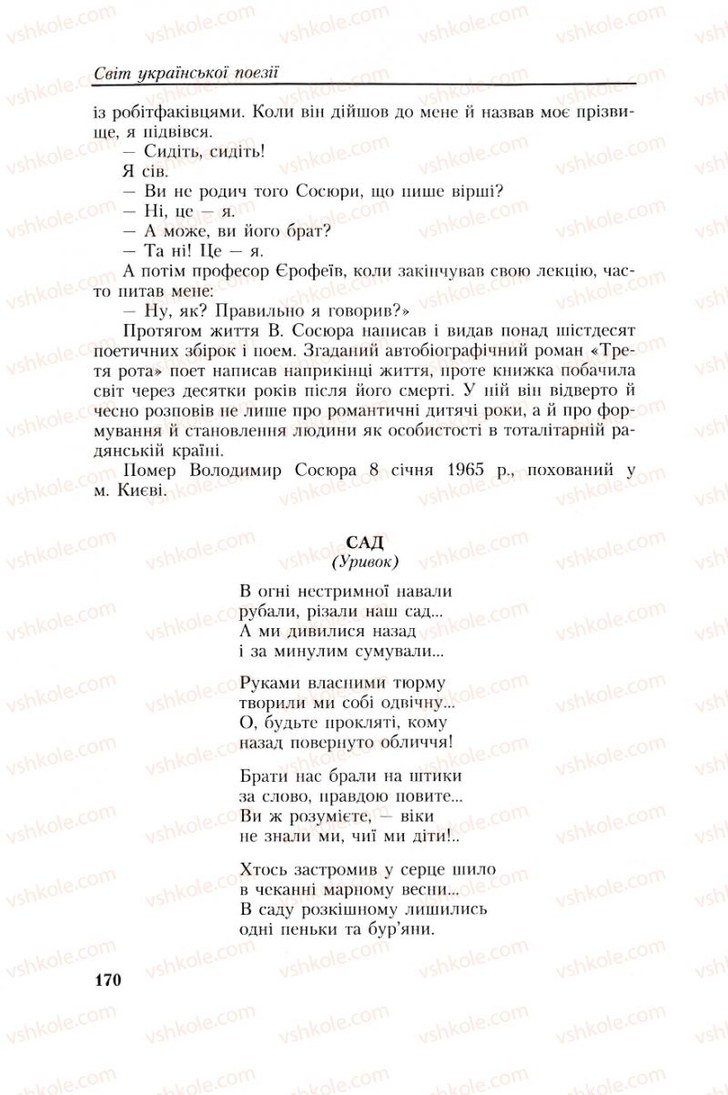 Страница 170 | Підручник Українська література 8 клас О.М. Авраменко, Г.К. Дмитренко 2008