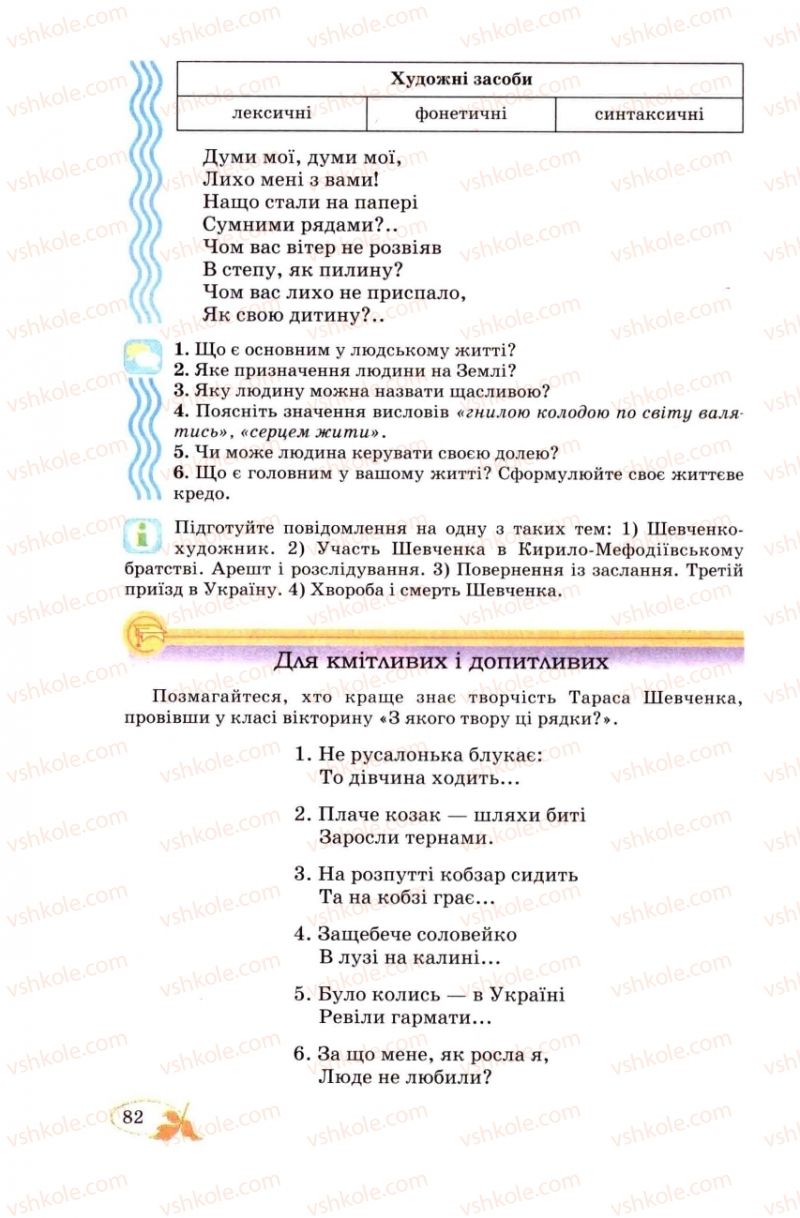 Страница 82 | Підручник Українська література 8 клас В.І. Цимбалюк 2008