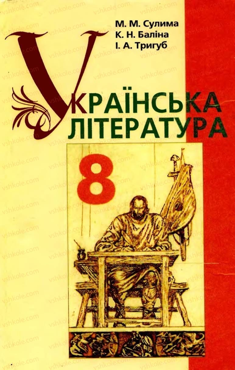 Страница 1 | Підручник Українська література 8 клас М.М. Сулима, К.Н. Баліна, І.А. Тригуб 2008