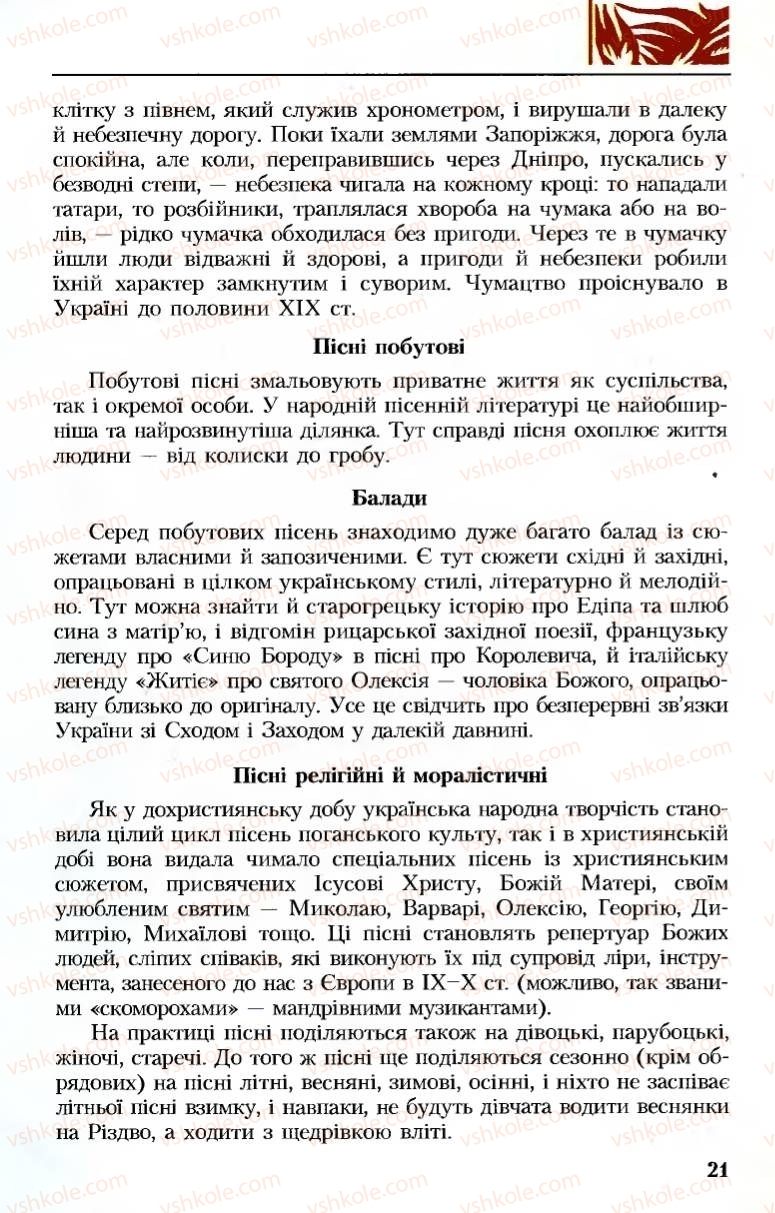 Страница 21 | Підручник Українська література 8 клас М.М. Сулима, К.Н. Баліна, І.А. Тригуб 2008