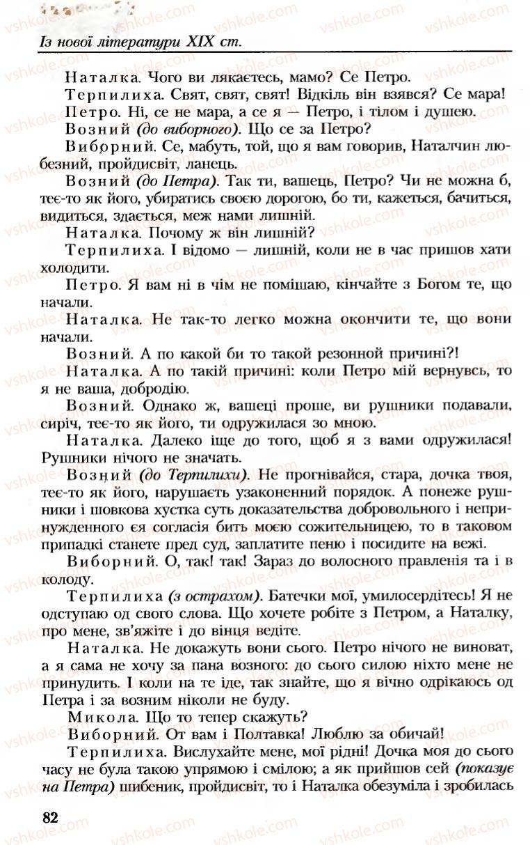 Страница 82 | Підручник Українська література 8 клас М.М. Сулима, К.Н. Баліна, І.А. Тригуб 2008