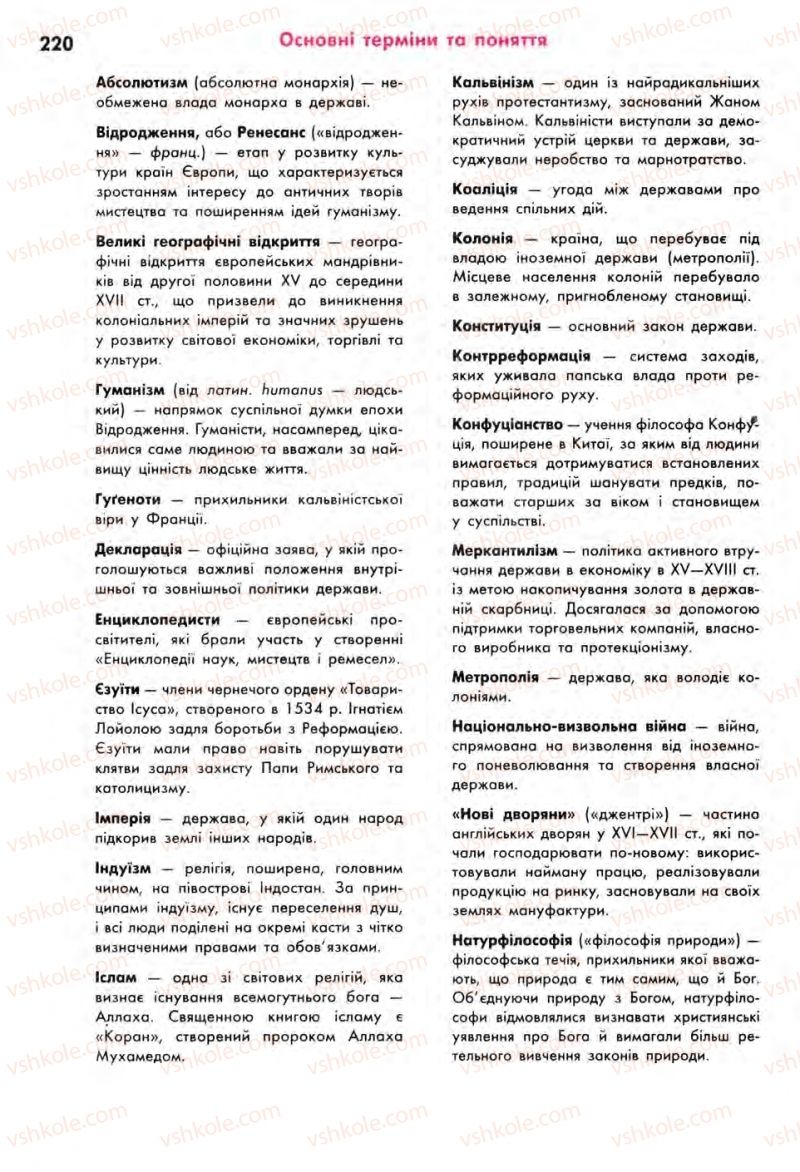 Страница 220 | Підручник Всесвітня історія 8 клас С.В. Д’ячков, С.Д. Литовченко 2008