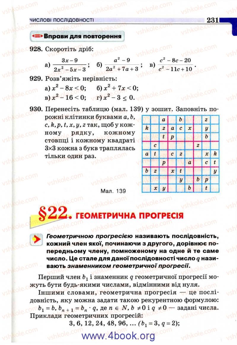 Страница 231 | Підручник Алгебра 9 клас Г.П. Бевз, В.Г. Бевз 2009