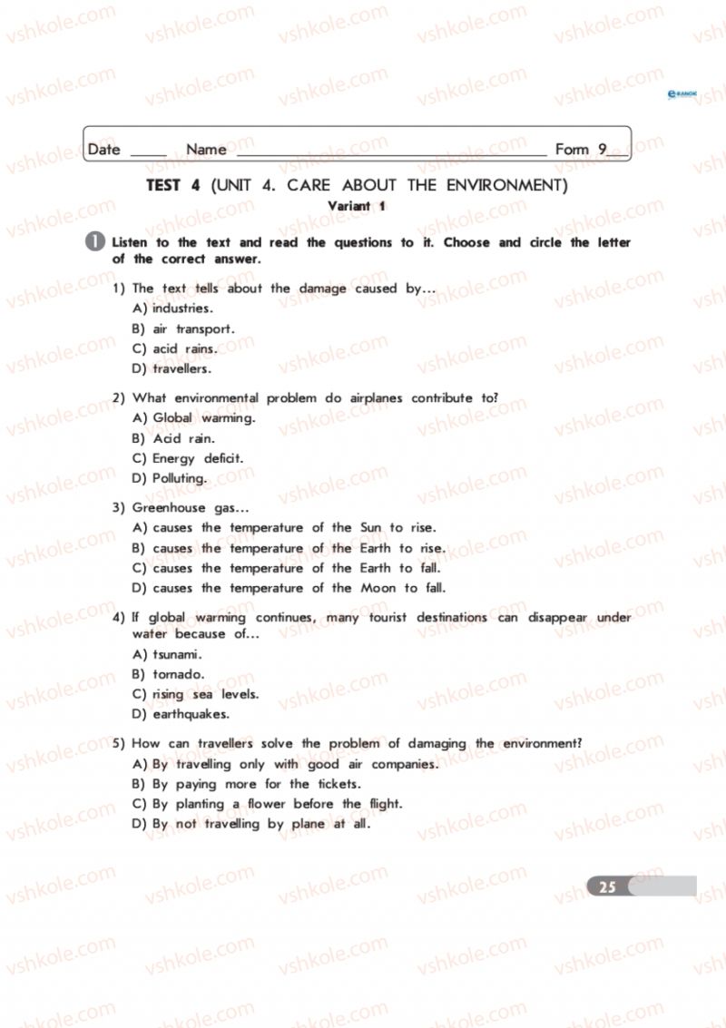 Страница 25 | Підручник Англiйська мова 9 клас С.В. Мясоєдова 2011 Зошит для контролю знань