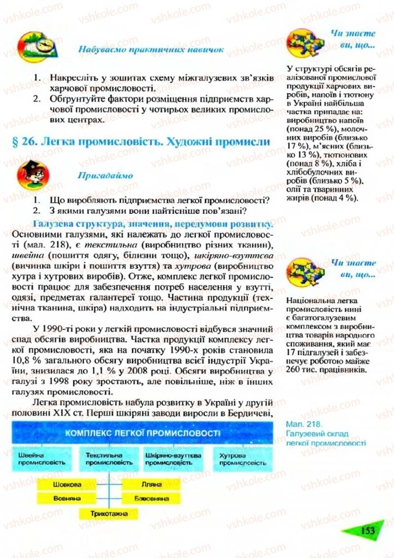 Страница 153 | Підручник Географія 9 клас Й.Р. Гілецький 2009