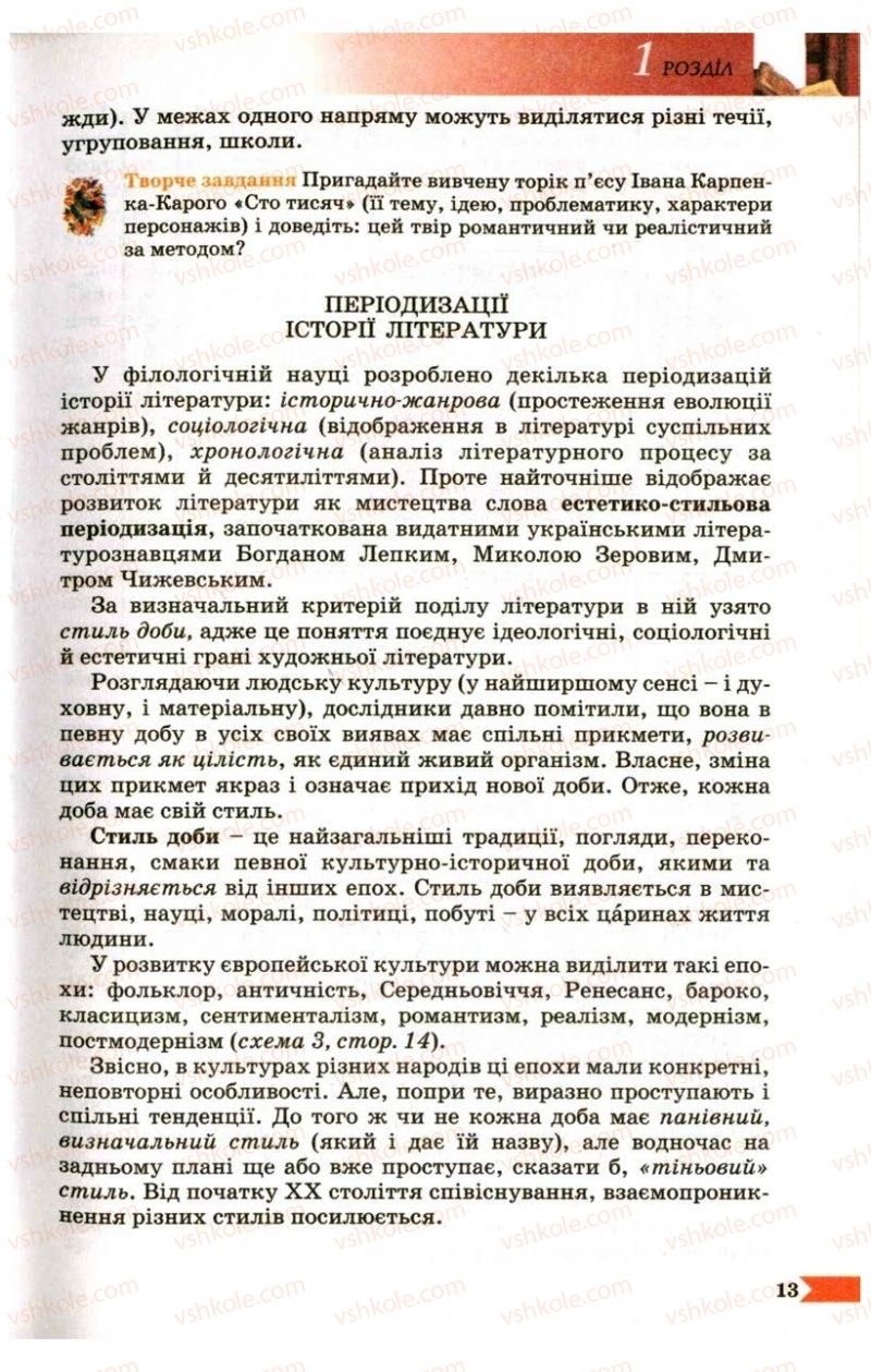 Страница 13 | Підручник Українська література 9 клас В.І. Пахаренко 2009