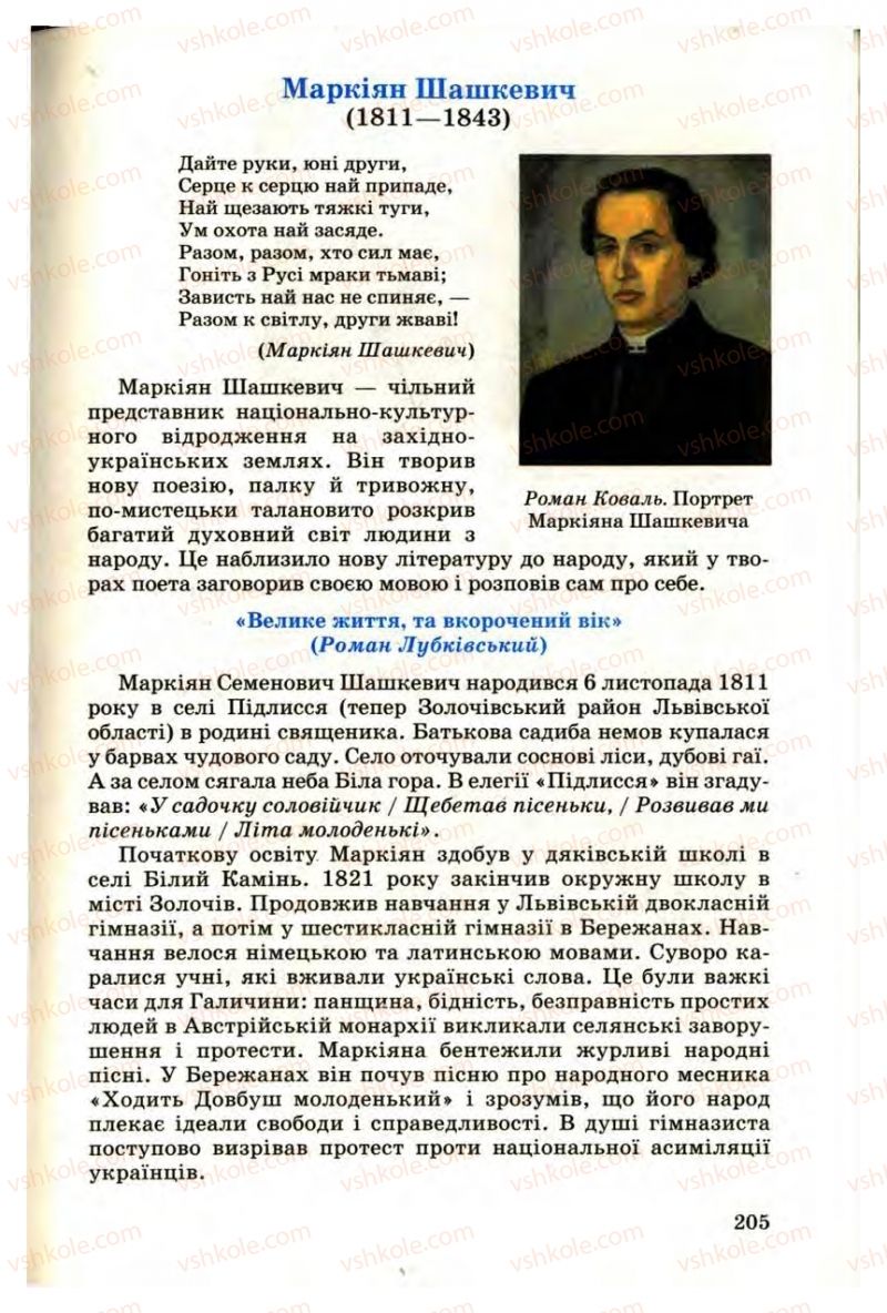 Страница 205 | Підручник Українська література 9 клас М.П. Ткачук 2009