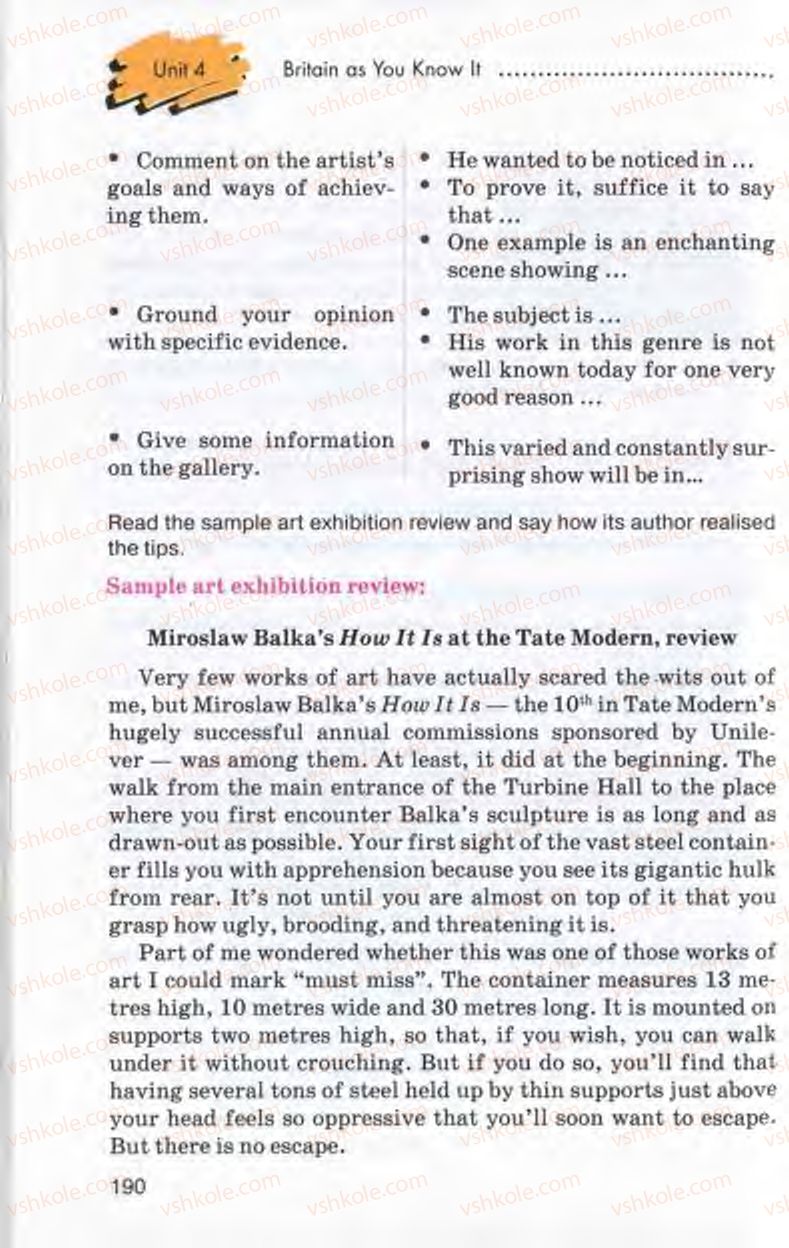 Страница 190 | Підручник Англiйська мова 10 клас Л.В. Калініна, І.В. Самойлюкевич 2011 9 рік навчання