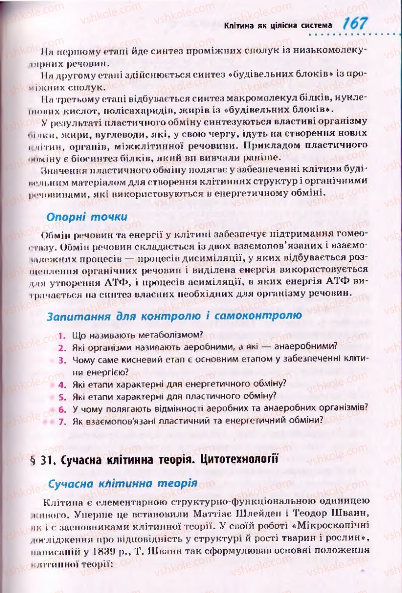 Страница 167 | Підручник Біологія 10 клас О.В. Тагліна 2010 Академічний рівень