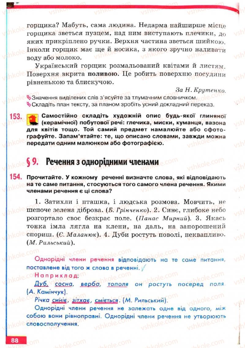 Страница 88 | Підручник Українська мова 5 клас О.П. Глазова, Ю.Б. Кузнецов 2005