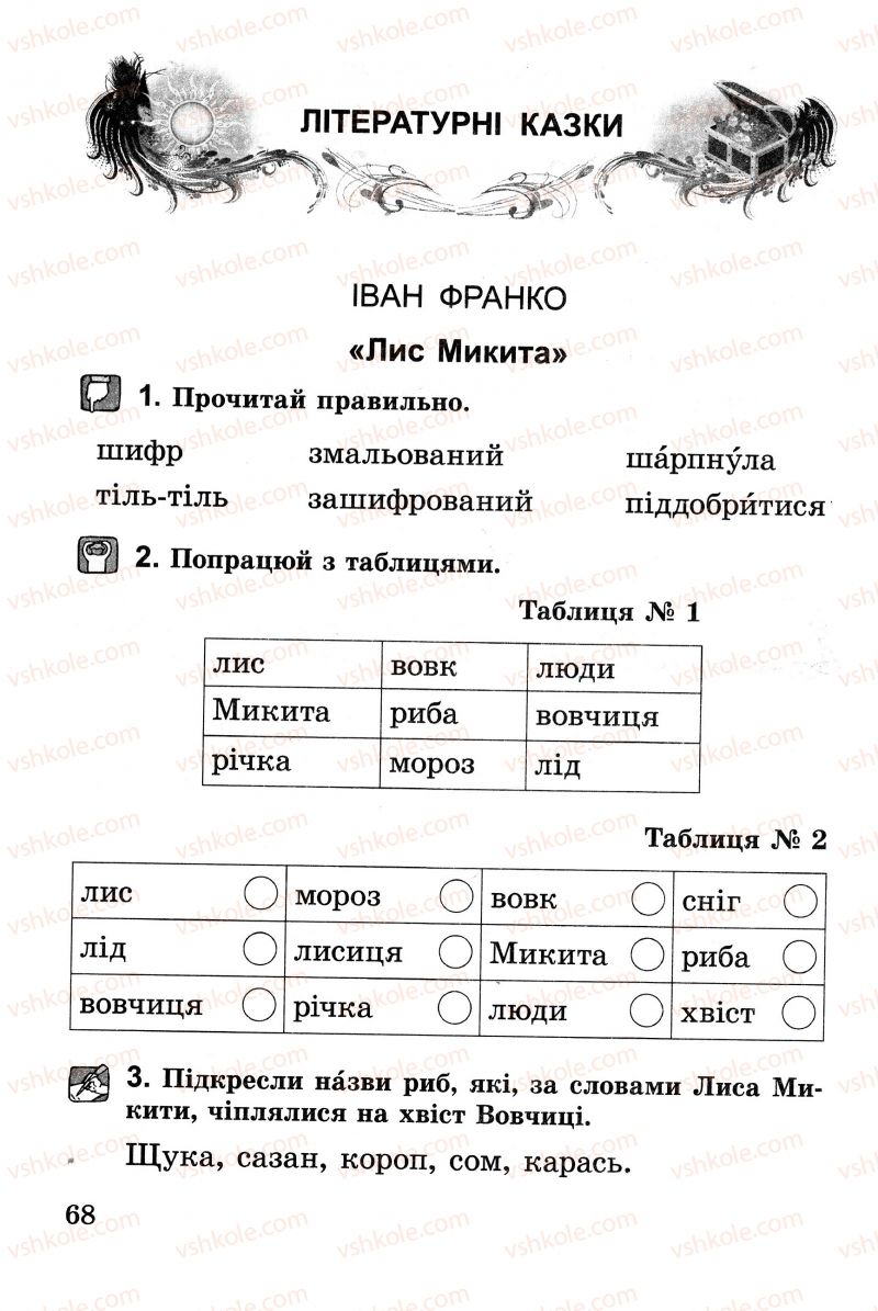 Страница 68 | Підручник Українська література 2 клас В.О. Науменко 2013 Зошит