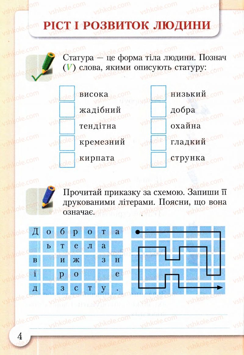 Страница 4 | Підручник Основи здоров'я 2 клас І.Д. Бех, Т.В. Воронцова, В.С. Пономаренко, С.В. Страшко 2013 Зошит-практикум