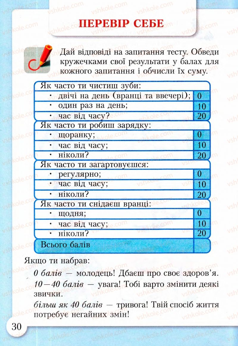 Страница 30 | Підручник Основи здоров'я 2 клас І.Д. Бех, Т.В. Воронцова, В.С. Пономаренко, С.В. Страшко 2013 Зошит-практикум