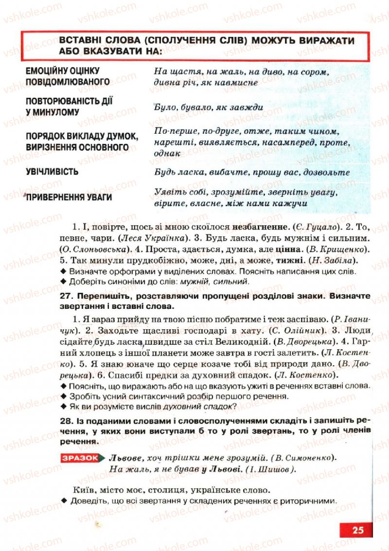 Страница 25 | Підручник Українська мова 6 клас О.П. Глазова, Ю.Б. Кузнецов 2006