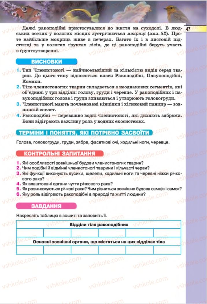 Страница 47 | Підручник Біологія 7 клас І.Ю. Костіков, С.О. Волгін, В.В. Додь 2015