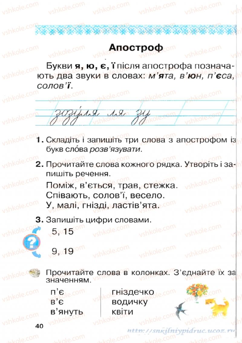 Страница 40 | Підручник Українська мова 1 клас М.Д. Захарійчук 2012 Післябукварна частина