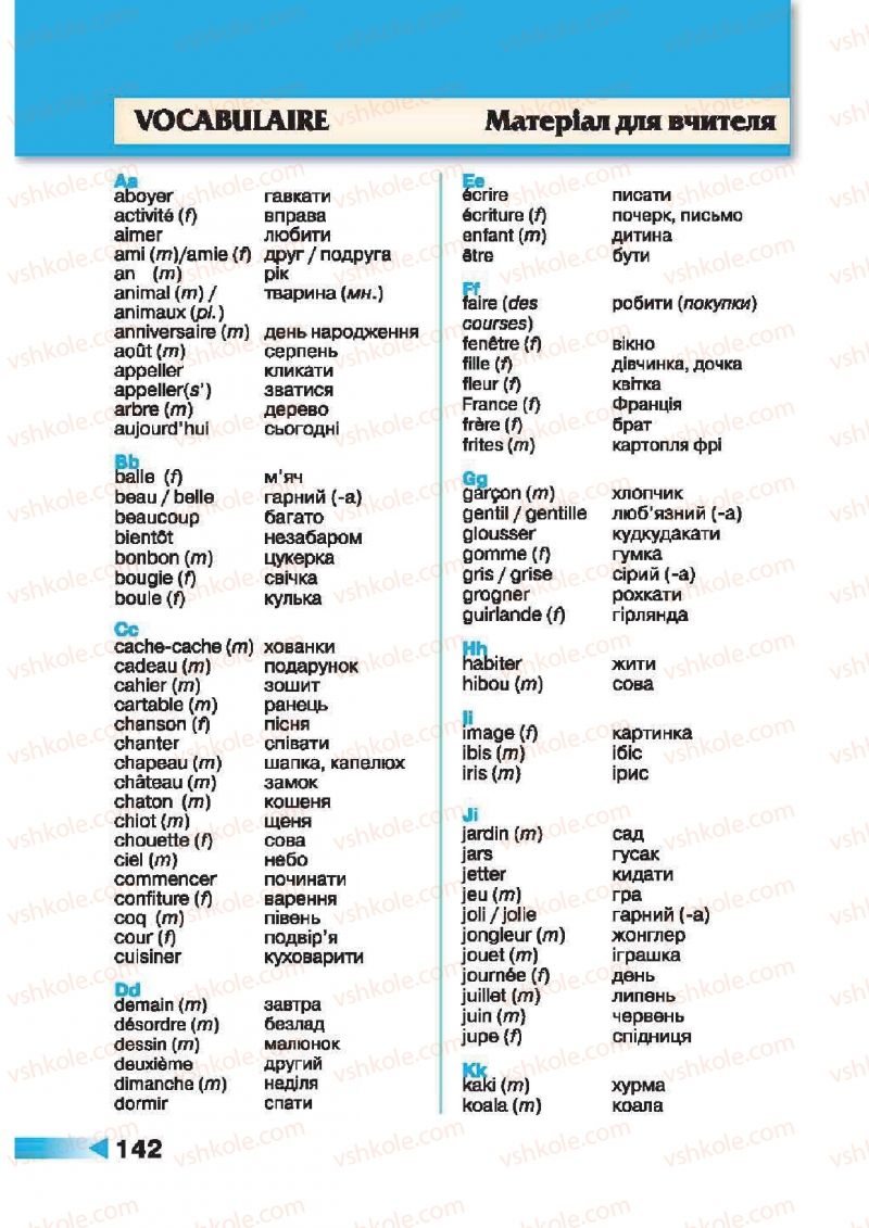 Страница 142 | Підручник Французька мова 1 клас Н.П. Чумак, Т.В. Кривошеєва 2012