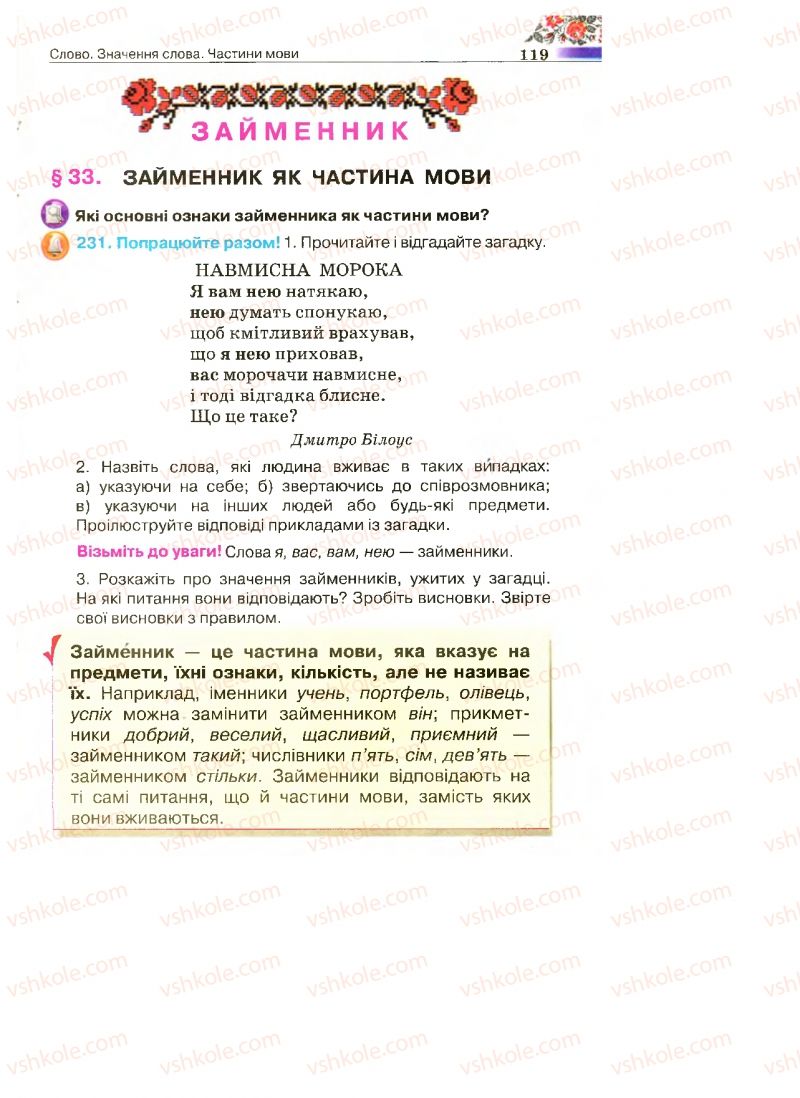 Страница 119 | Підручник Українська мова 4 клас М.С. Вашуленко, С.Г. Дубовик 2015