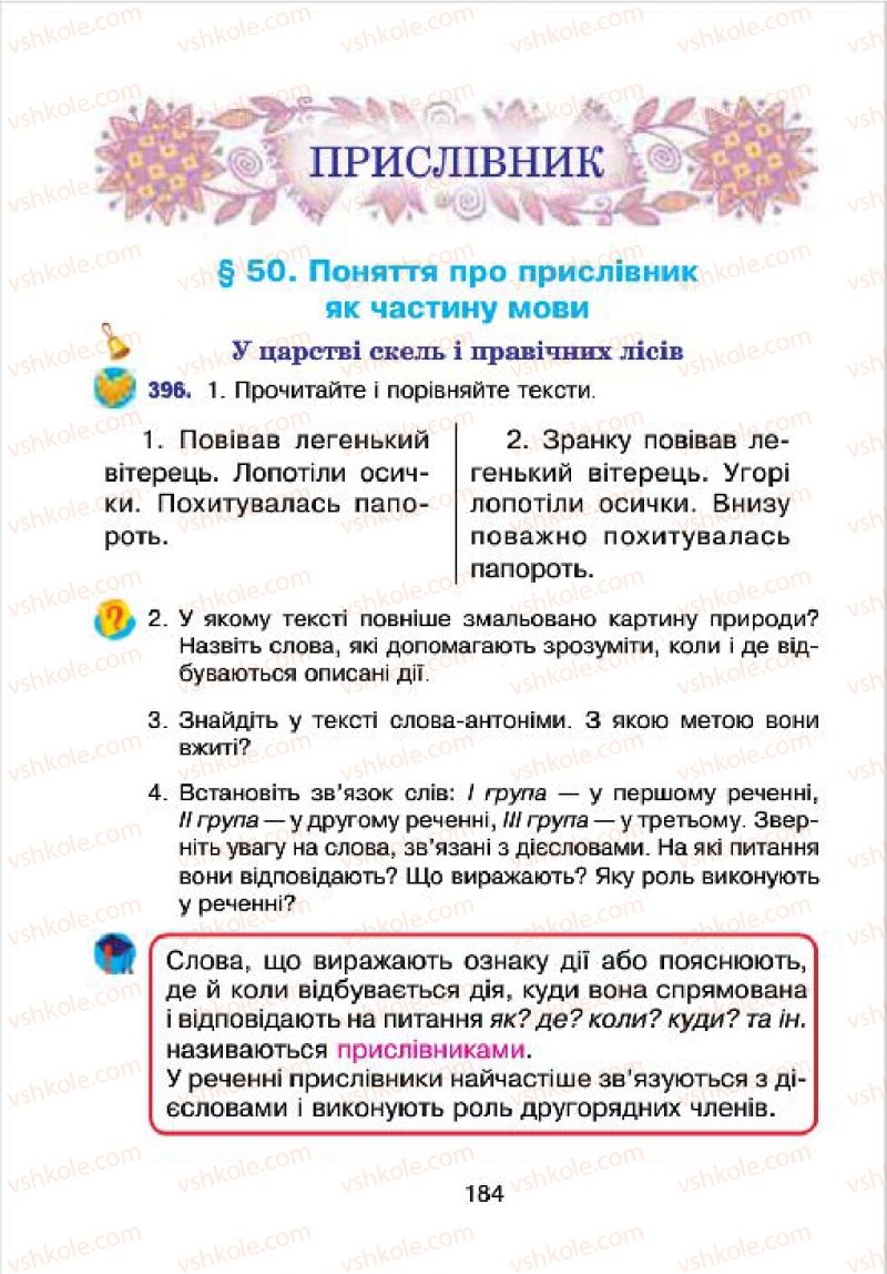 Страница 184 | Підручник Українська мова 4 клас Л.О. Варзацька, Г.Є. Зроль, Л.М. Шильцова 2015