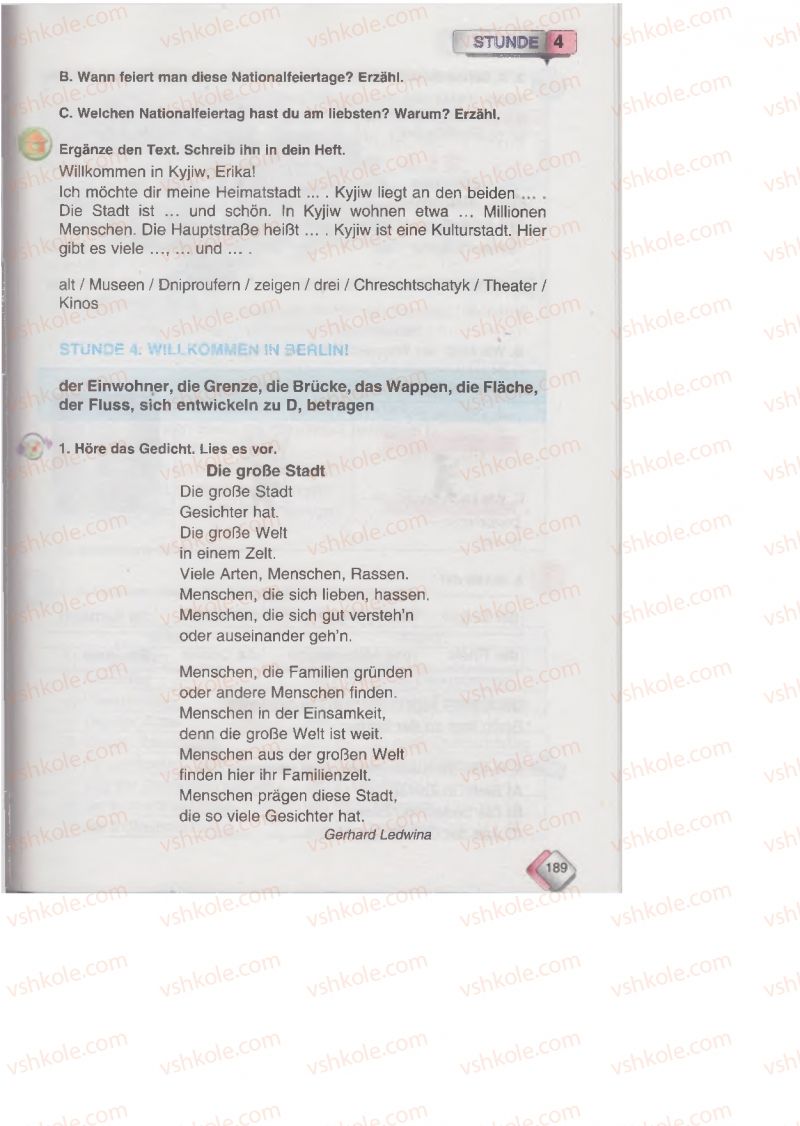 Страница 189 | Підручник Німецька мова 6 клас М.М. Сидоренко, О.А. Палій 2014 2 рік навчання