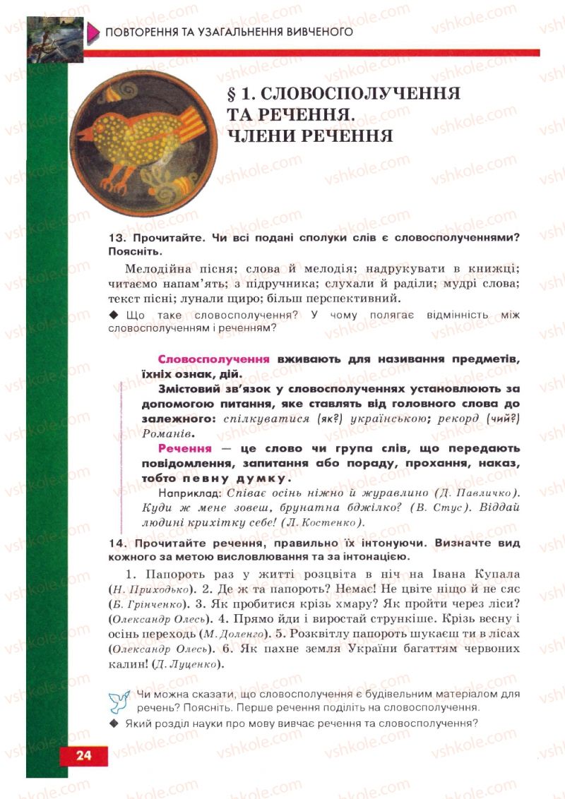 Страница 24 | Підручник Українська мова 8 клас О.П. Глазова, Ю.Б. Кузнецов 2008