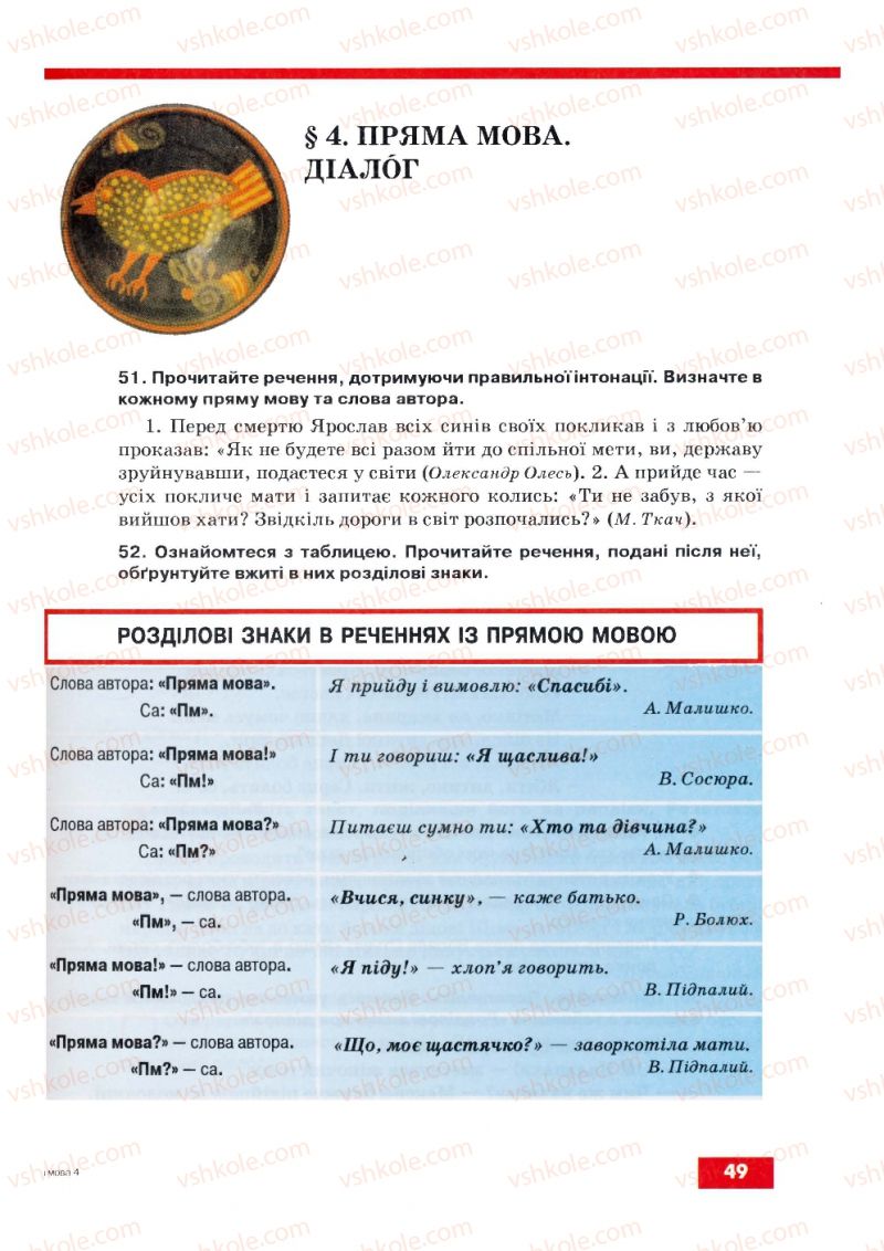 Страница 49 | Підручник Українська мова 8 клас О.П. Глазова, Ю.Б. Кузнецов 2008