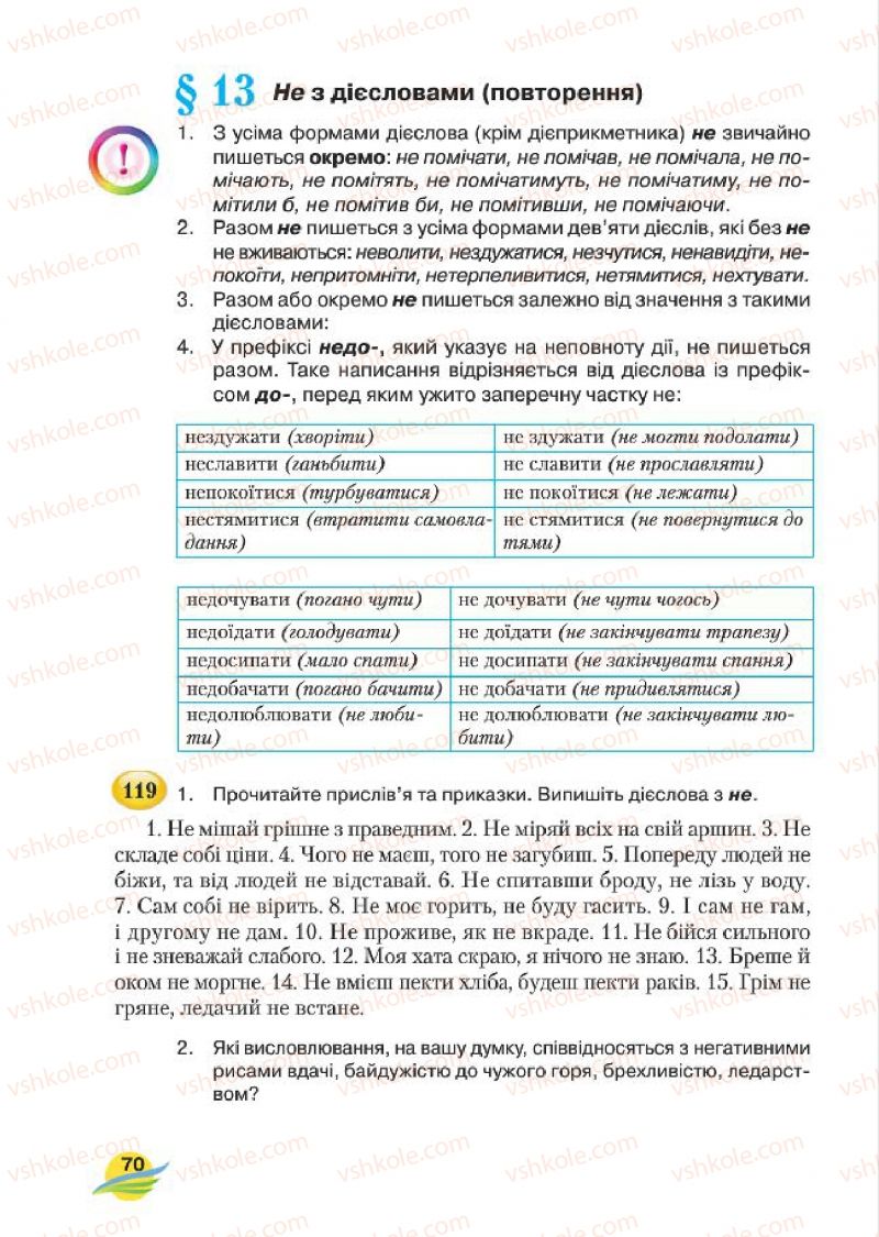 Страница 70 | Підручник Українська мова 7 клас С.Я. Єрмоленко, В.Т. Сичова, М.Г. Жук 2015