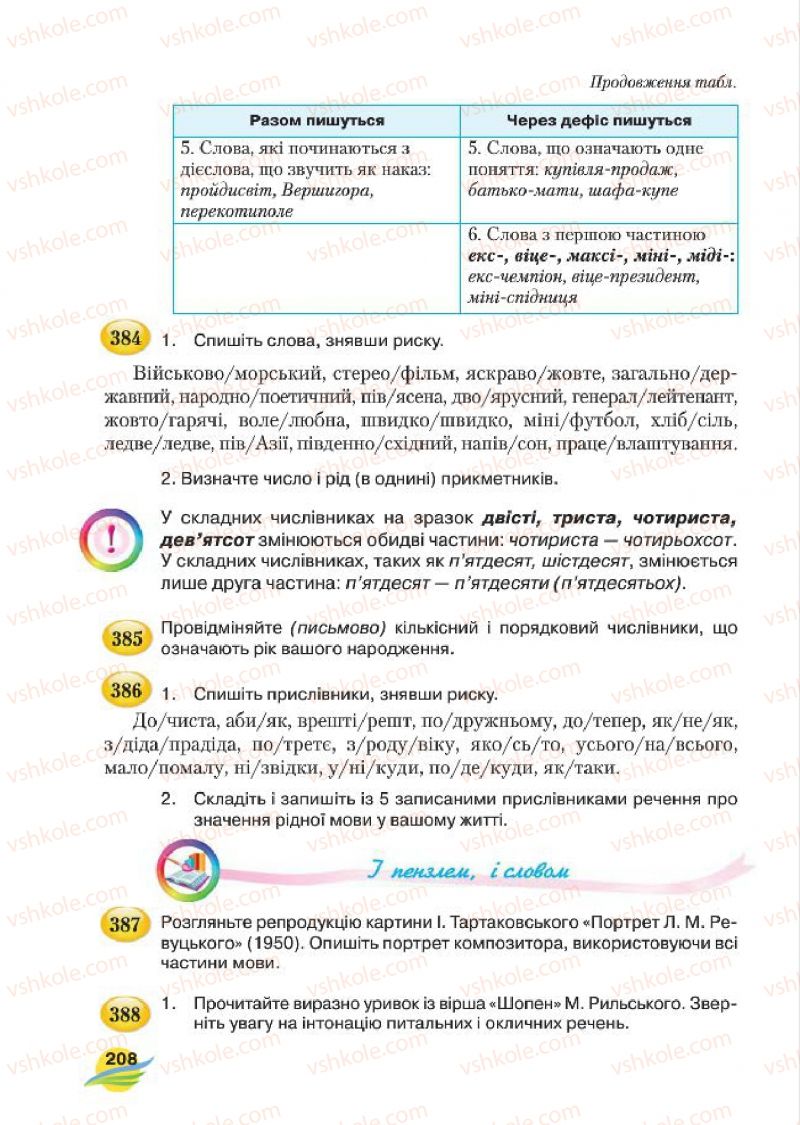 Страница 208 | Підручник Українська мова 7 клас С.Я. Єрмоленко, В.Т. Сичова, М.Г. Жук 2015