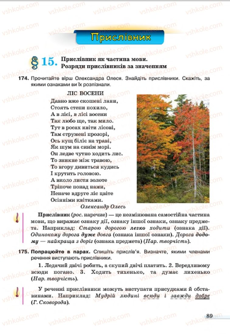 Страница 89 | Підручник Українська мова 7 клас А.А. Ворон, В.А. Солопенко 2015