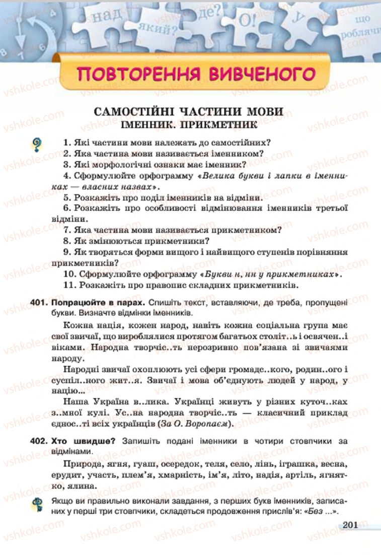 Страница 201 | Підручник Українська мова 7 клас А.А. Ворон, В.А. Солопенко 2015