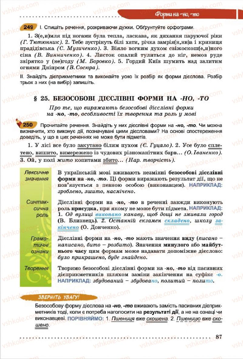 Страница 87 | Підручник Українська мова 7 клас О.В. Заболотний, В.В. Заболотний 2015