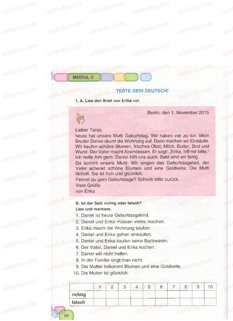 Страница 54 | Підручник Німецька мова 7 клас М.М. Сидоренко, О.А. Палій 2015 3 рік навчання