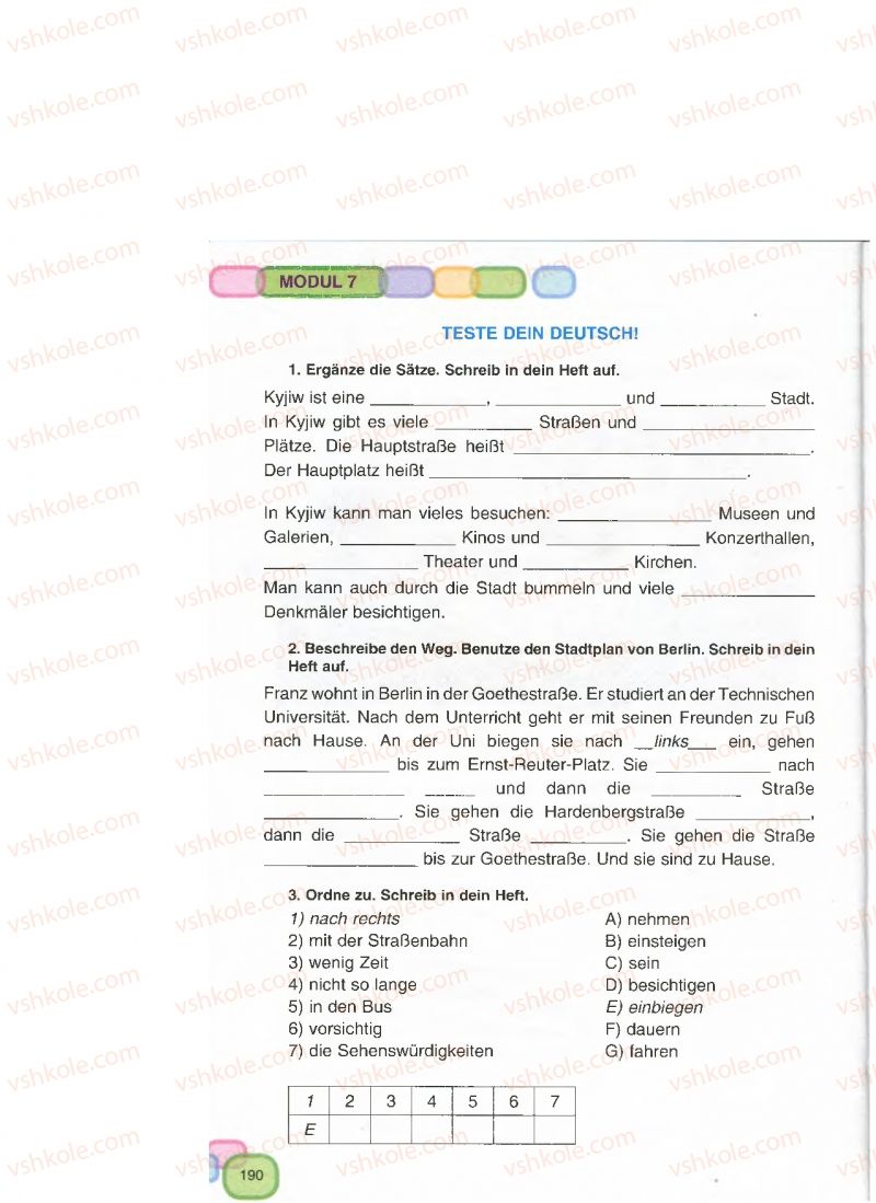 Страница 190 | Підручник Німецька мова 7 клас М.М. Сидоренко, О.А. Палій 2015 3 рік навчання