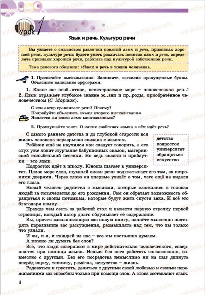 Страница 4 | Підручник Русский язык 7 клас Е.И. Самонова, Т.М. Полякова 2015 7 год обучения