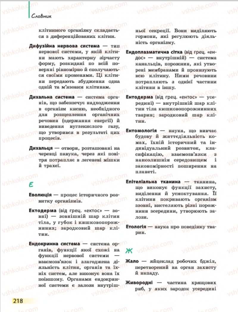 Страница 218 | Підручник Біологія 7 клас Н.В. Запорожець, І.І. Черевань, І.А. Воронцова 2015