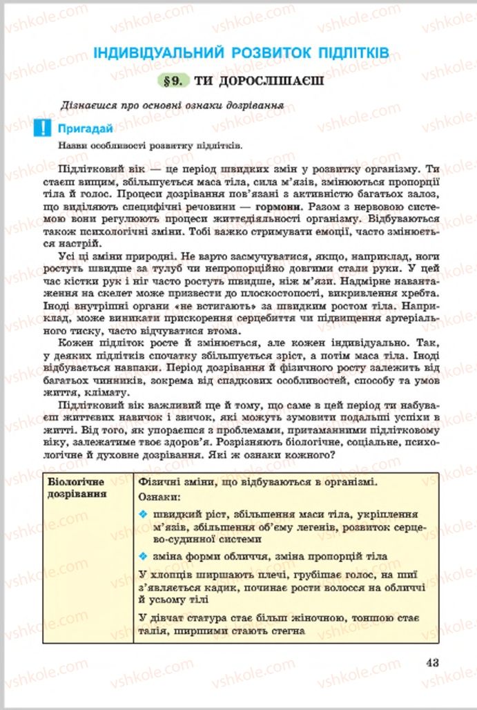 Страница 43 | Підручник Основи здоров'я 7 клас Т.Є. Бойченко, І.П. Василашко, О.К. Гурська, Н.С. Коваль 2015